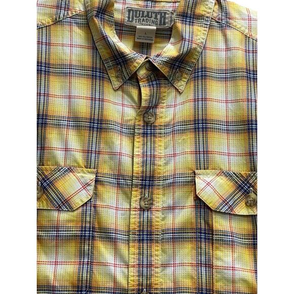 Duluth Trading Co Mens Short Sleeve Yellow Plaid Button Down Shirt Size Large - Picture 4 of 7